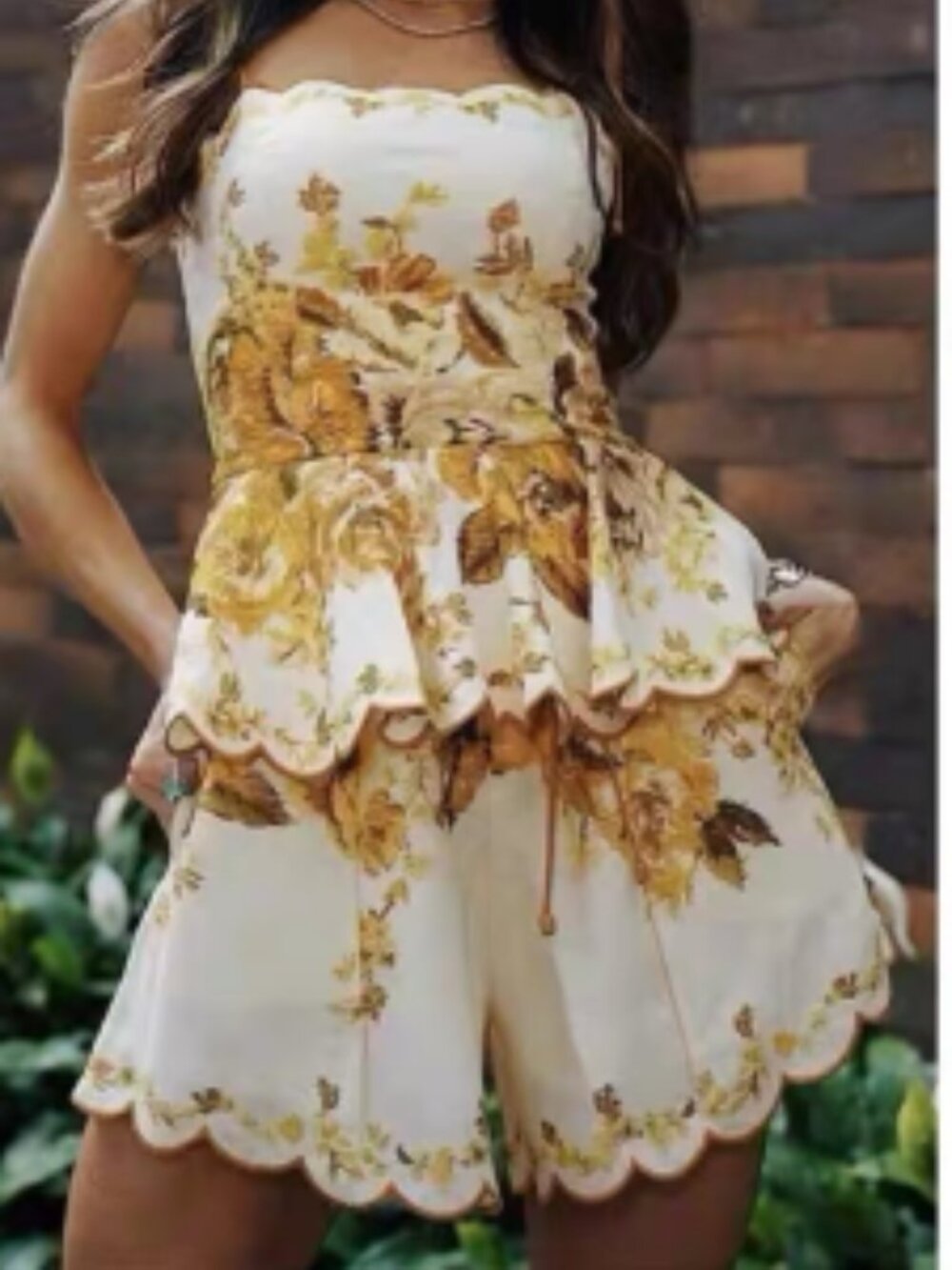 Zimmermann Floral Linen Scallop Cami Top & Shorts Set Ivory